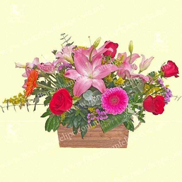 Caja Suspiros Con Rosas, Lilis y Gerberas